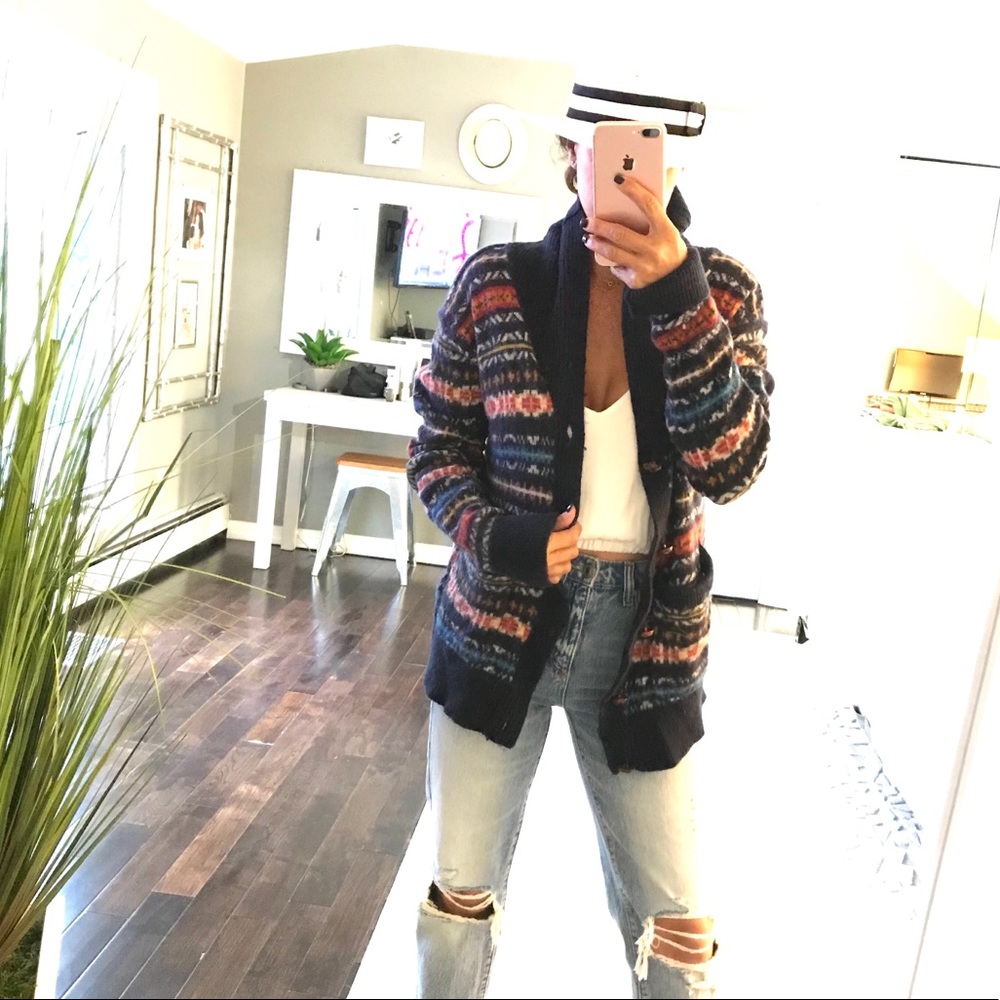 JACHS multi color preppy cardigan sweater large